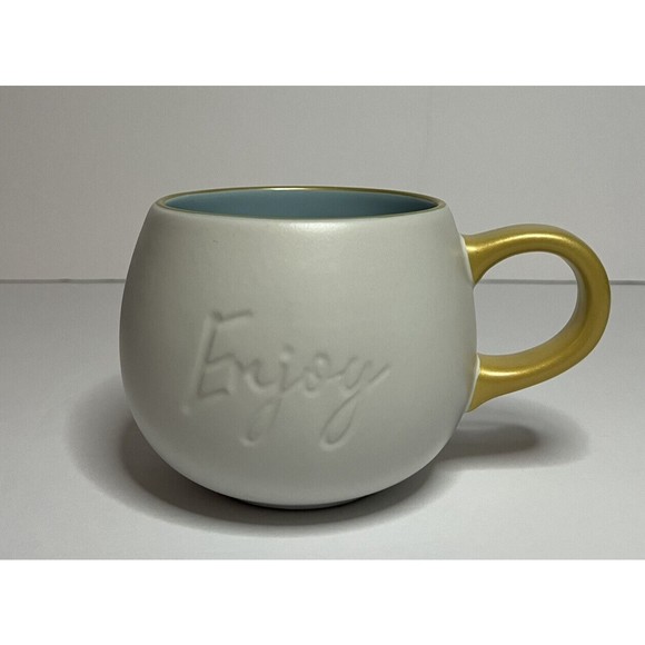 Disney Mickey Mouse Enjoy Mug White w/ Gold  Handle Coffee Mug‎ - Picture 1 of 7